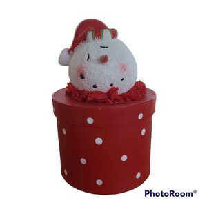 Whimsical Snowman Head Christmas Winter Holiday Polka Dot Gift Box Shelf Sitter